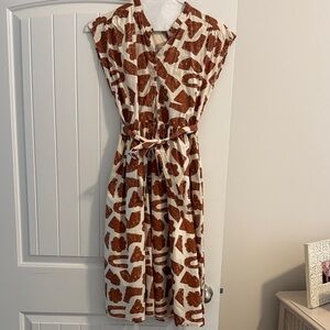 Elegant Brown and White Floral Midi Dress